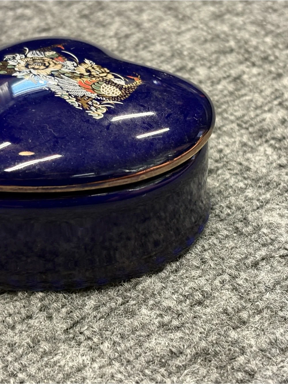 Heart-Shaped Trinket Box Hand Painted with Gold Accents Japan